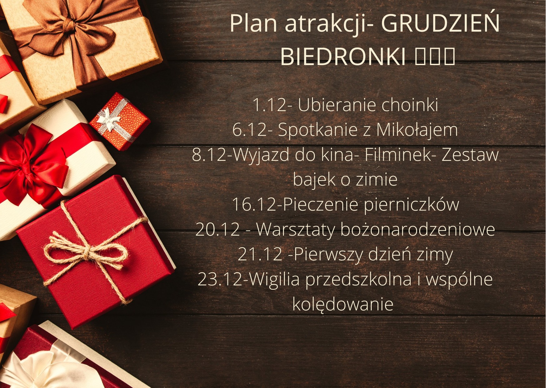 Plan ATRAKCJI NA GRUDZIEŃ - Biedronki