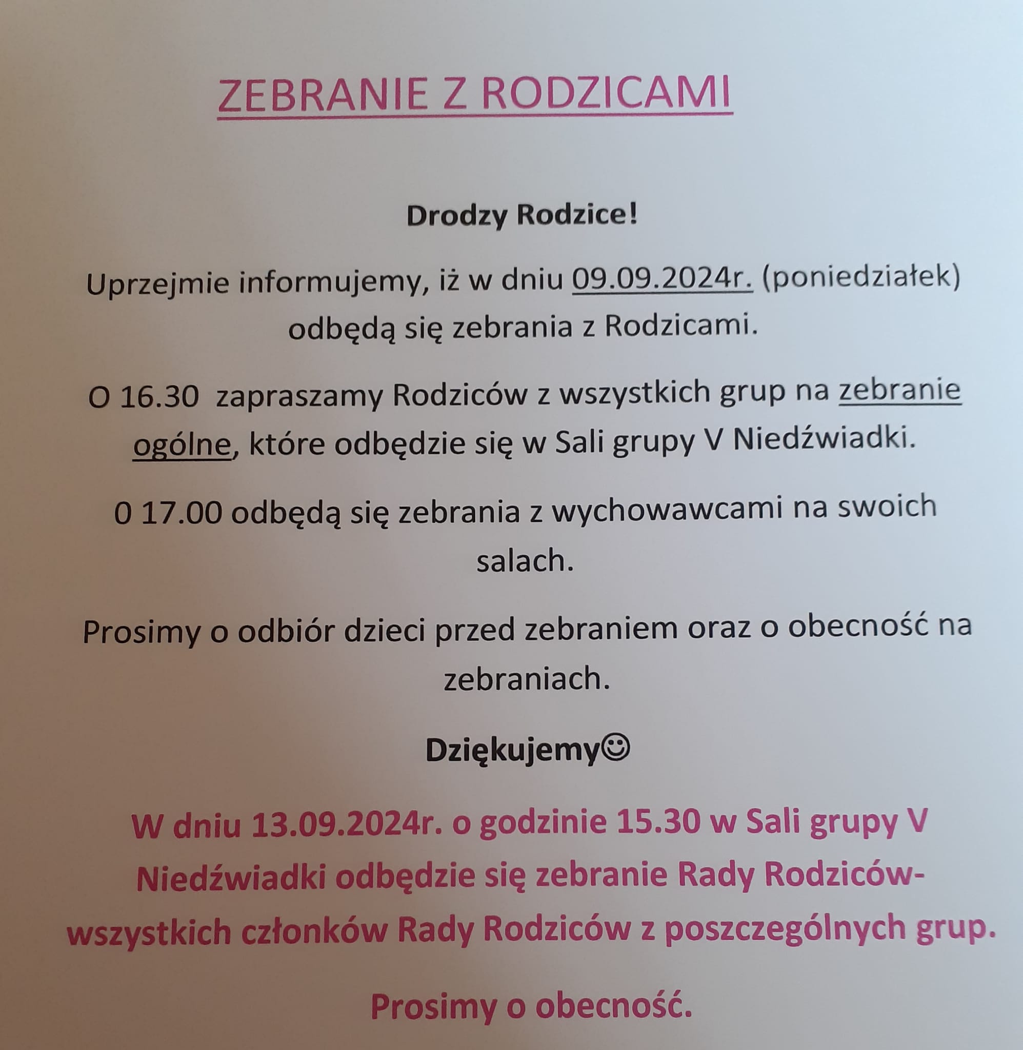 Zebrania z Rodzicami